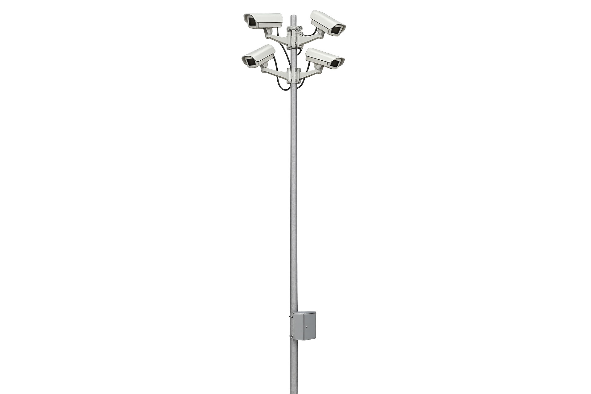 Steel surveillance pole supporting CCTV and smart city monitoring equipment
