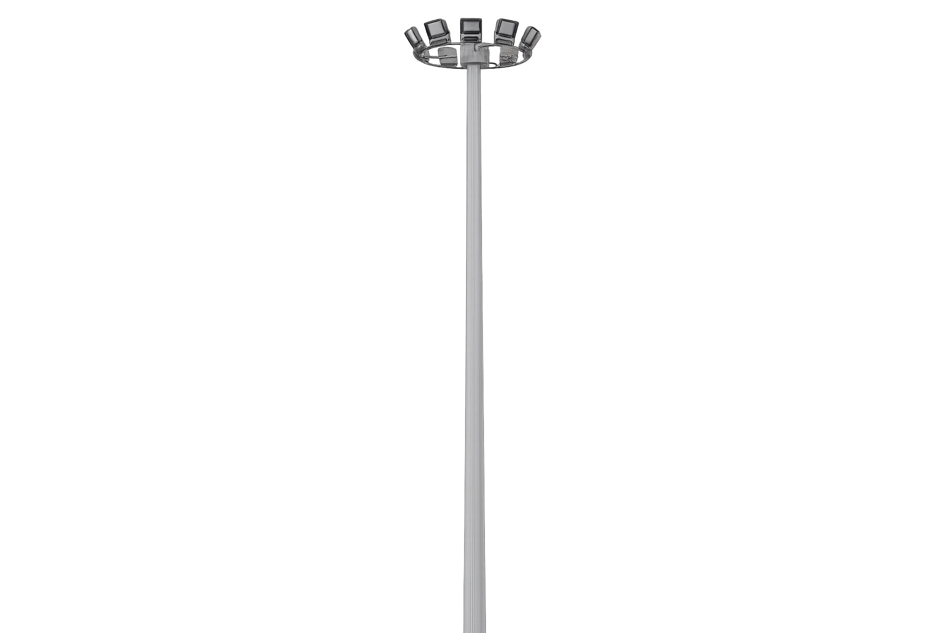 High-strength steel industrial high mast pole with powder coating for large-scale outdoor illumination.